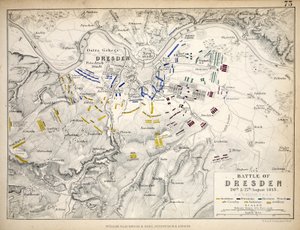 William Blackwood and Sons tarafından yayınlanan Dresden Savaşı Haritası, Edinburgh und London, 1848 (el renkli gravür)